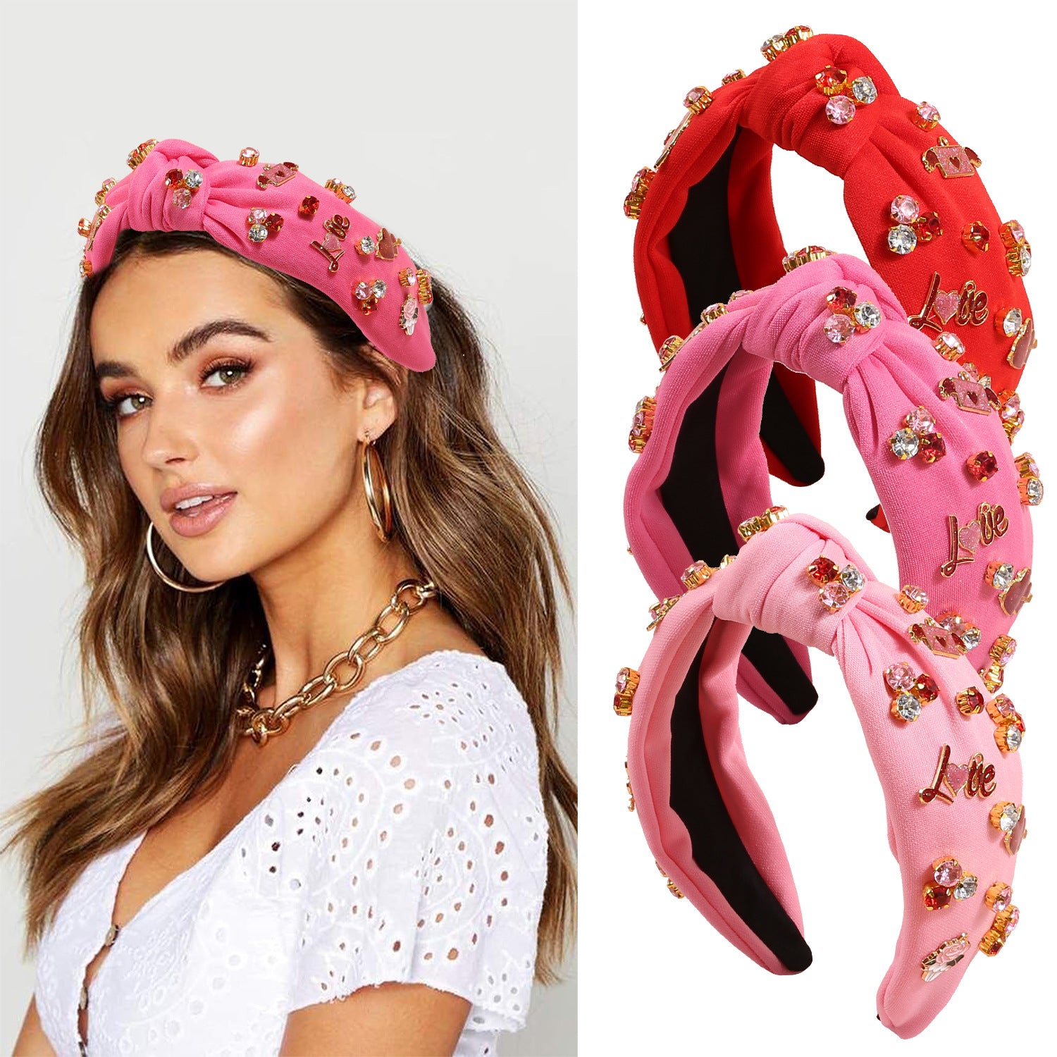 Wholesale Elegant Peach Heart Letter Headband Wide Side High Cranial Top Holiday Headwear